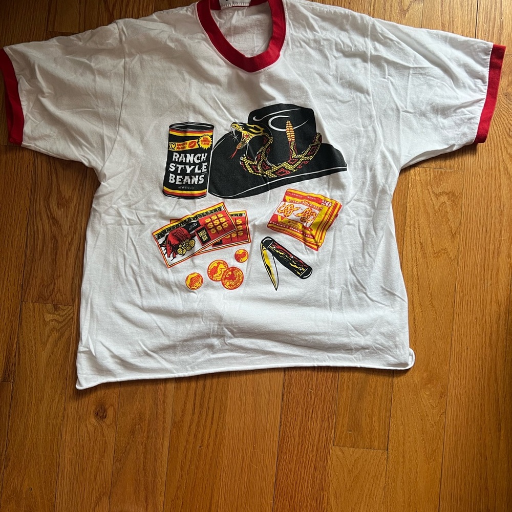 White Tee with Graphic and Red Trim